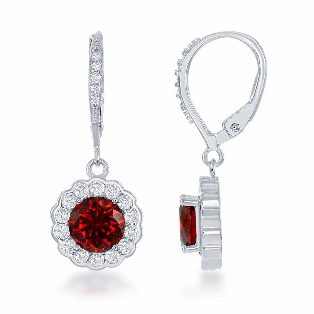Sterling Silver January Birthstone With  CZ Border Round Earrings and Necklace Set