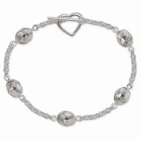 Sterling Silver Knot with Heart Toggle Bracelet, 7"
