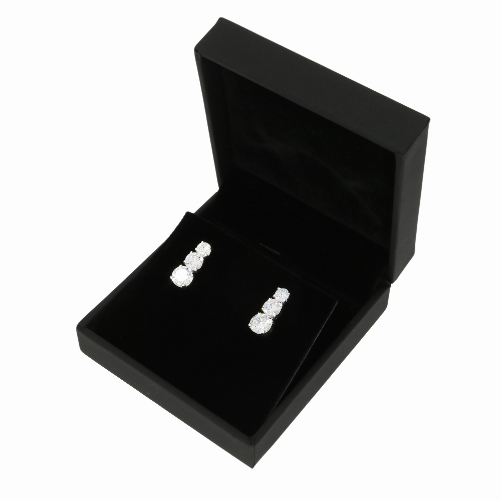 Sterling Silver Ladies Cubic Zirconia Triple Drop Stud Earrings