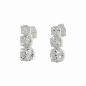 Sterling Silver Ladies Cubic Zirconia Triple Drop Stud Earrings