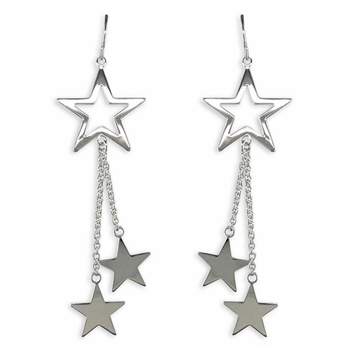 Sterling Silver Ladies Star Drop Earrings