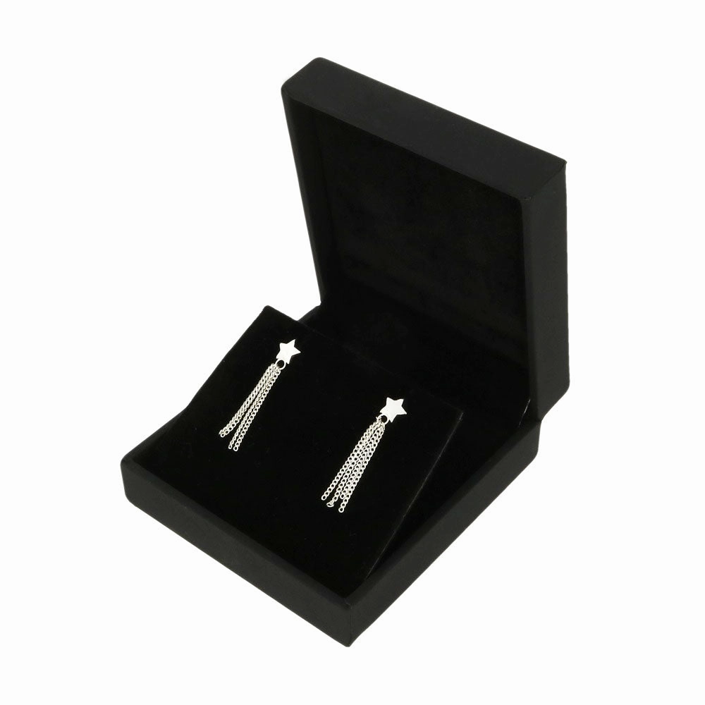Sterling Silver Ladies Star Stud Tassel Drop Earrings