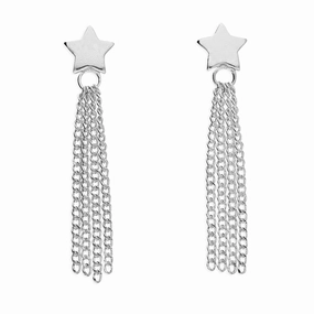 Sterling Silver Ladies Star Stud Tassel Drop Earrings