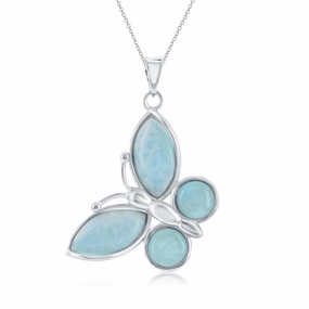 Sterling Silver Large Larimar Butterfly Pendant