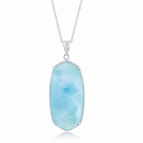 Sterling Silver Large Long Hexagon Larimar Pendant