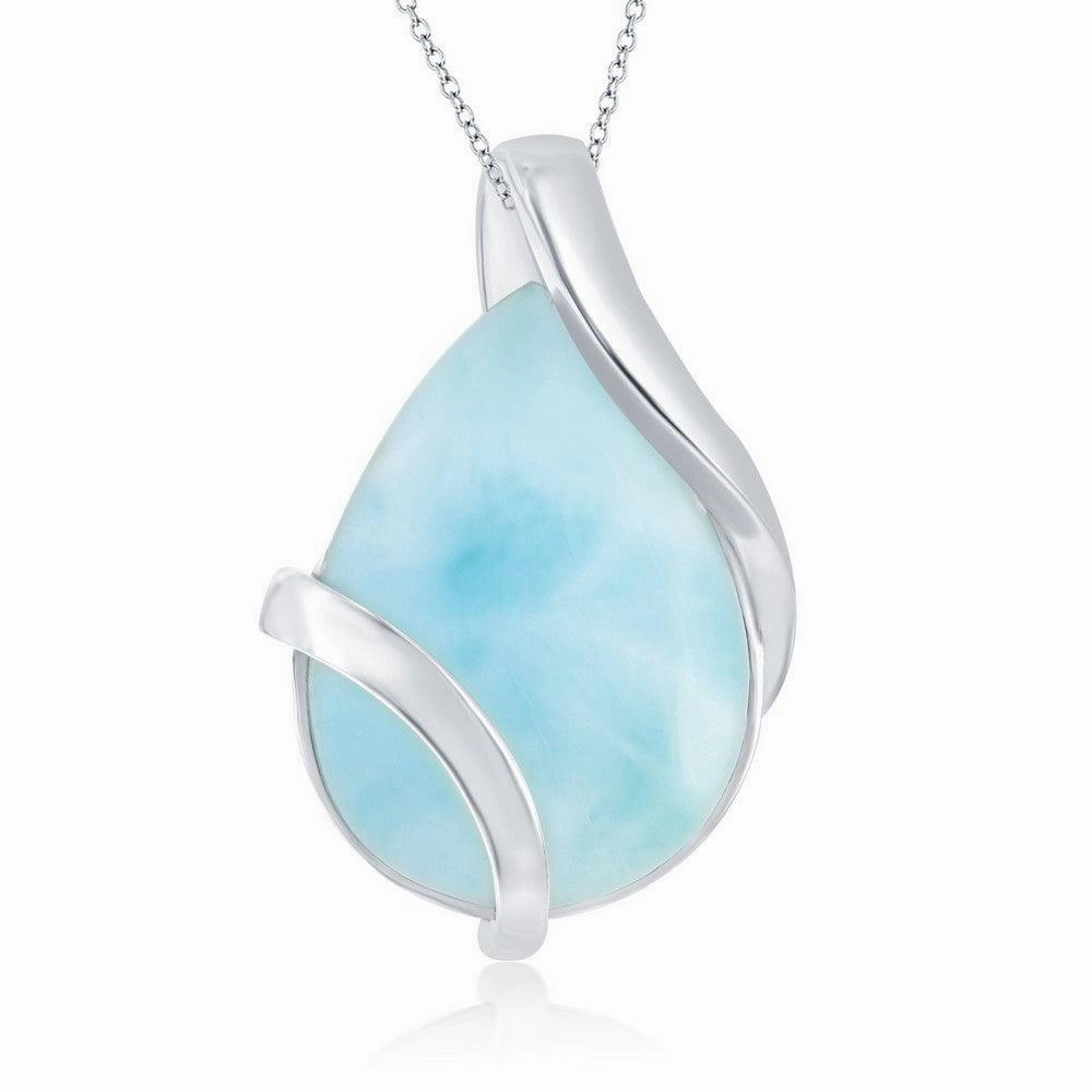 Sterling Silver Large Pear-Shaped Larimar Pendant