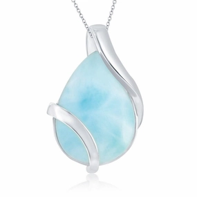 Sterling Silver Large Pear-Shaped Larimar Pendant