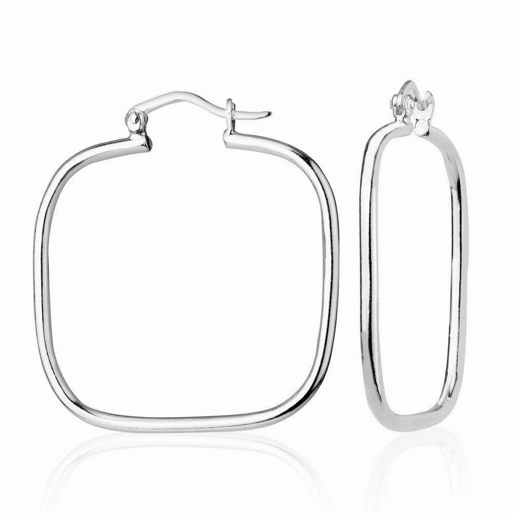 Sterling Silver Large Square Hoop Earrings, 2 x 35 mm