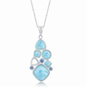 Sterling Silver Larimar and Blue CZ Pendant
