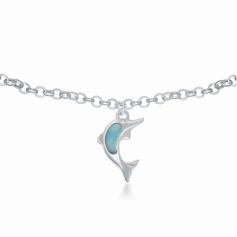 Sterling Silver Larimar Dolphin Anklet