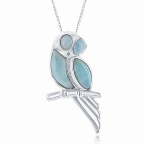 Sterling Silver Larimar Owl on a Branch Pendant