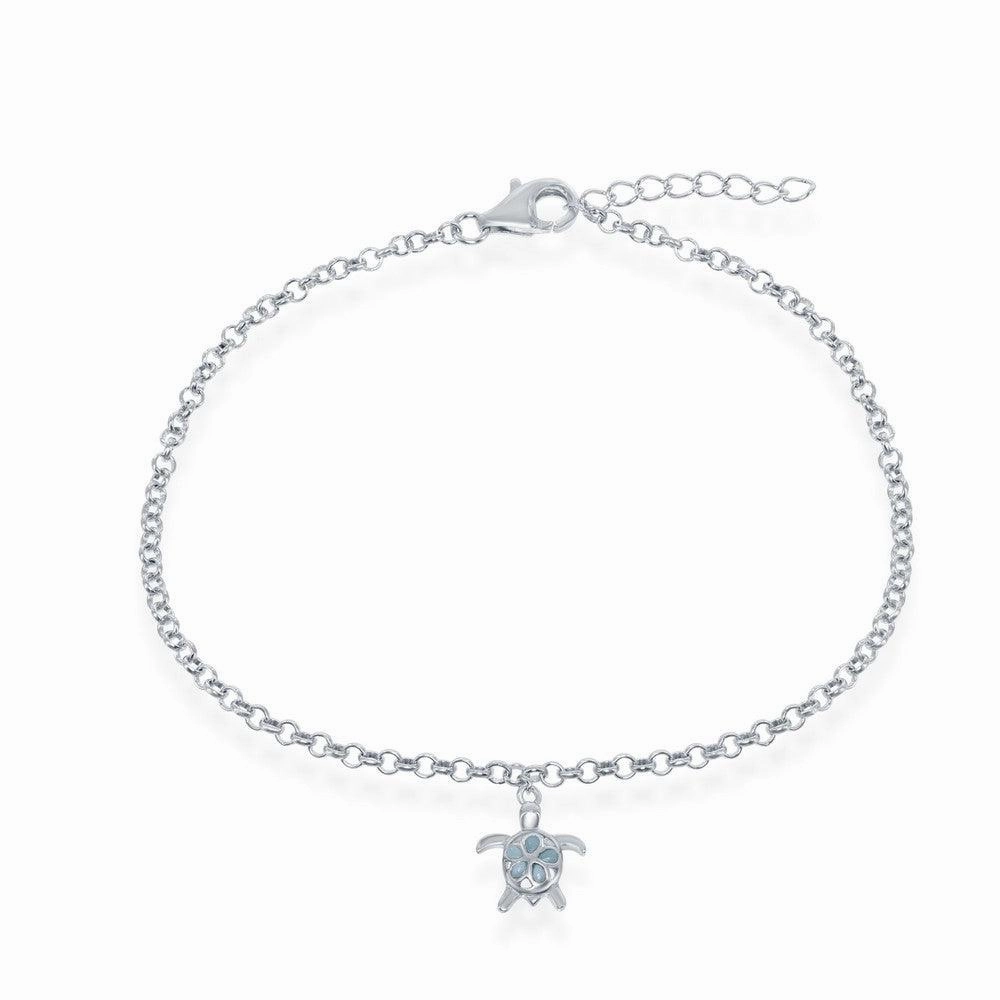 Sterling Silver Larimar Turtle Anklet