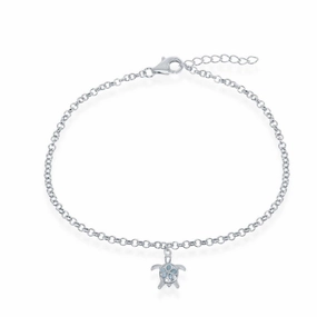 Sterling Silver Larimar Turtle Anklet