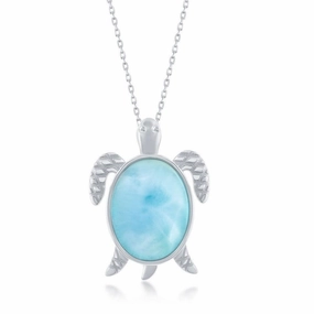 Sterling Silver Larimar Turtle Pendant
