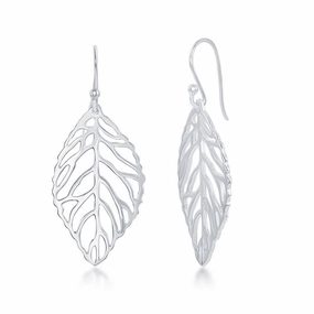 Sterling Silver Leaf Design Dangle Earrings