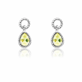 Sterling Silver Lemon Quartz Pear Gemstone Twisted Wire Earrings