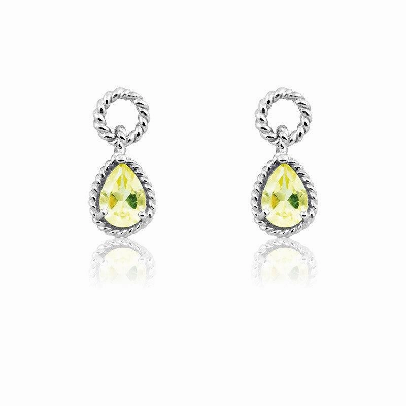 Sterling Silver Lemon Quartz Pear Gemstone Twisted Wire Earrings