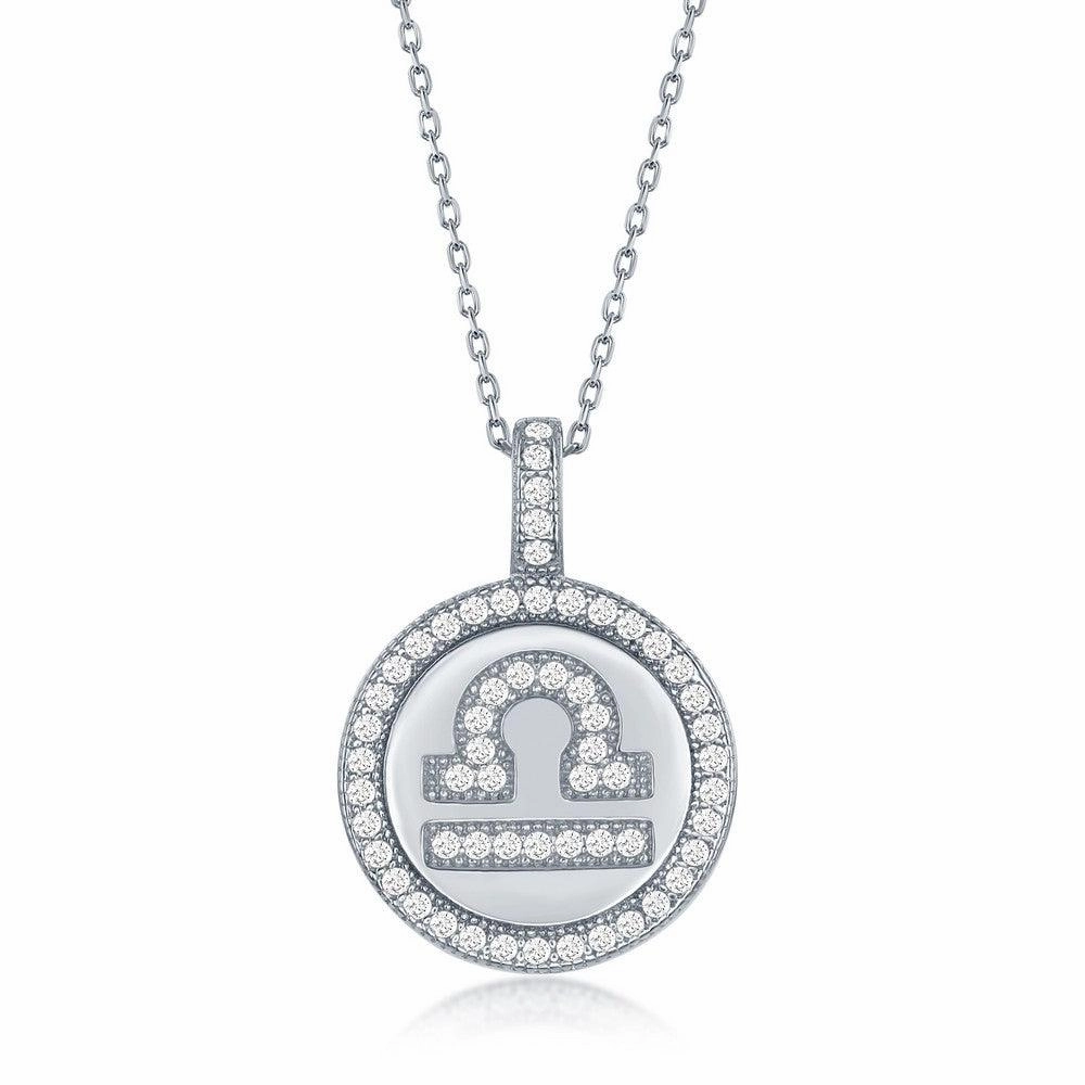 Sterling Silver Libra Zodiac Disc Pendant Chain