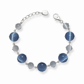 Sterling Silver Light and Dark Blue Cat's Eye Bracelet, 7"