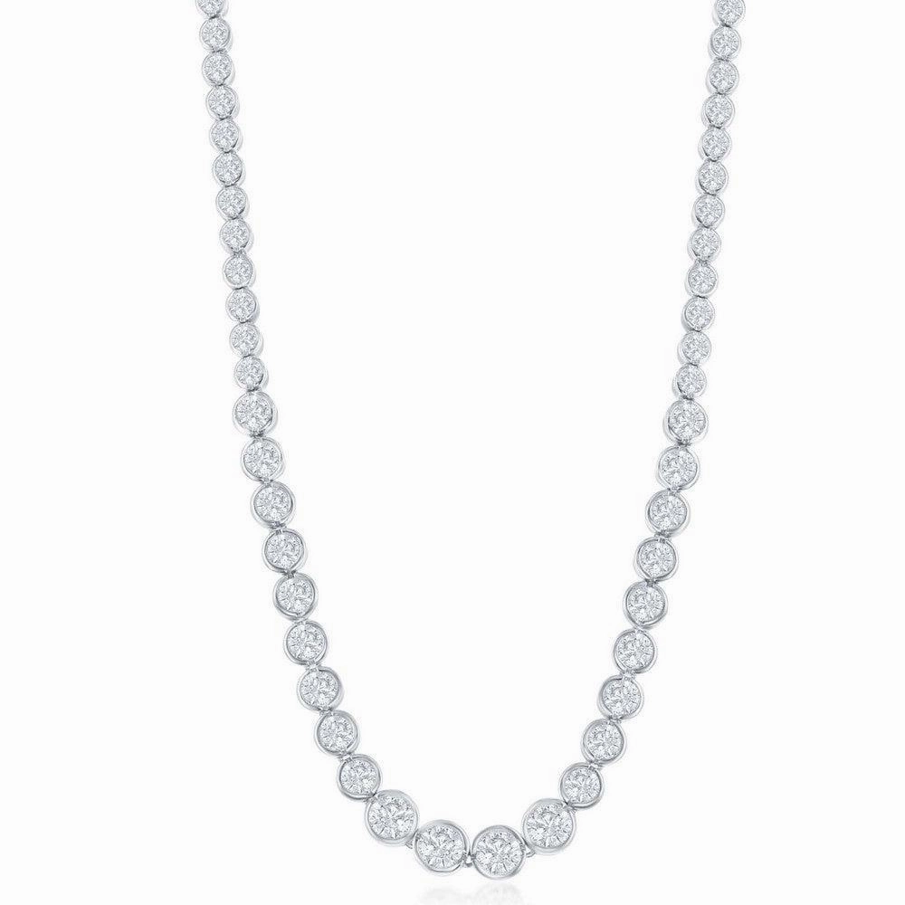 Sterling Silver Linked Circles CZ Tennis Chain, 16"