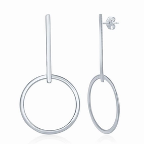 Sterling Silver Long Bar and Hoop Earrings