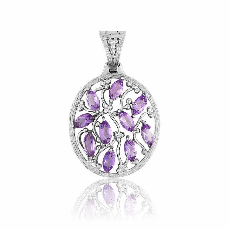 Sterling Silver Marquise Floral-Designed Pendant