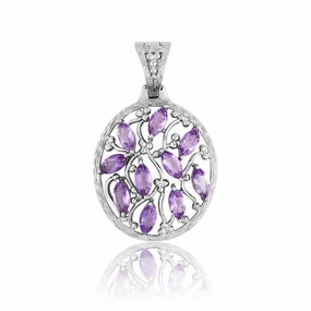 Sterling Silver Marquise Floral-Designed Pendant