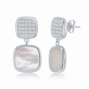 Sterling Silver Micro Pave and MOP Square Earrings