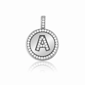 Sterling Silver Micro Pave Circle "A" Pendant with Chain