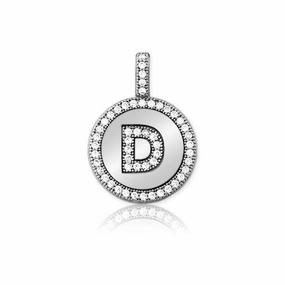 Sterling Silver Micro Pave Circle "D" Pendant with Chain