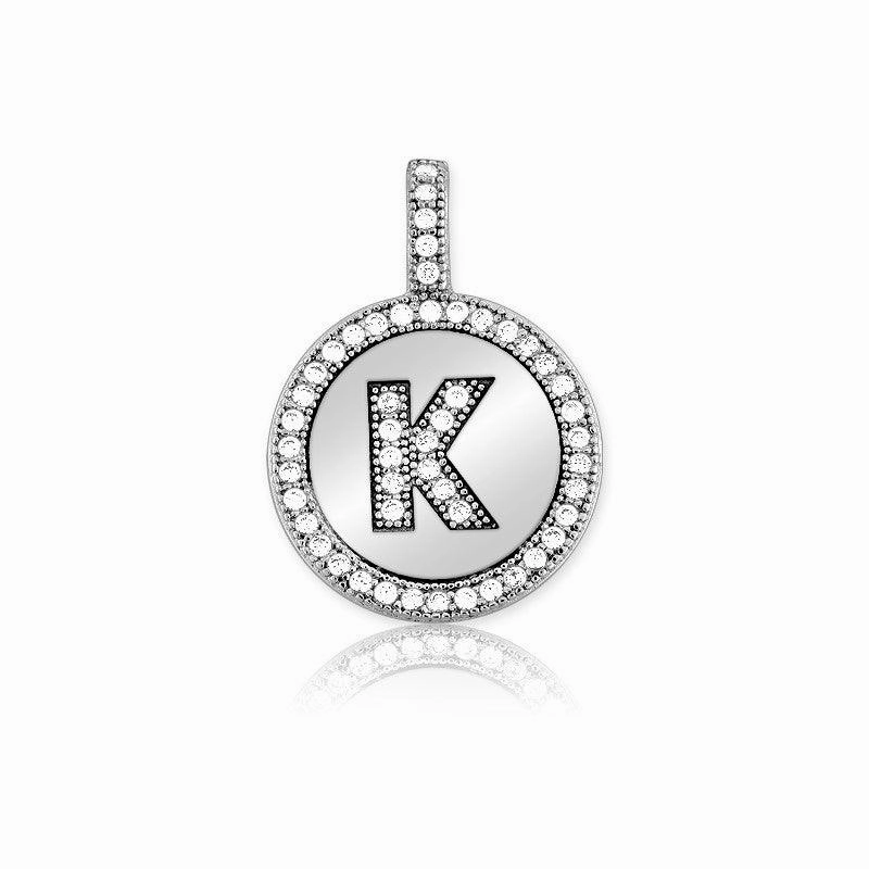 Sterling Silver Micro Pave Circle "K" Pendant with Chain