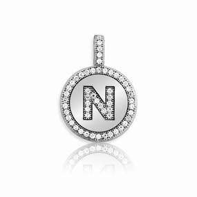 Sterling Silver Micro Pave Circle "N" Pendant with Chain