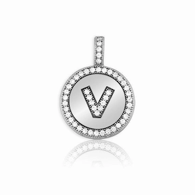 Sterling Silver Micro Pave Circle "V" Pendant with Chain