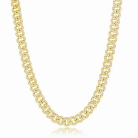 Sterling Silver Micro Pave CZ; 6.5mm Miami Cuban Bracelet - Gold Plated