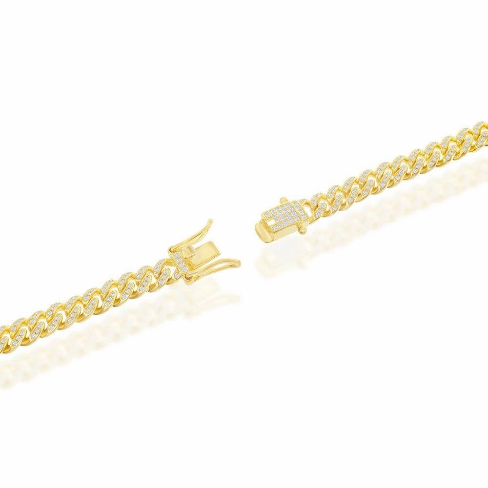 Sterling Silver Micro Pave CZ; 6.5mm Miami Cuban Bracelet - Gold Plated