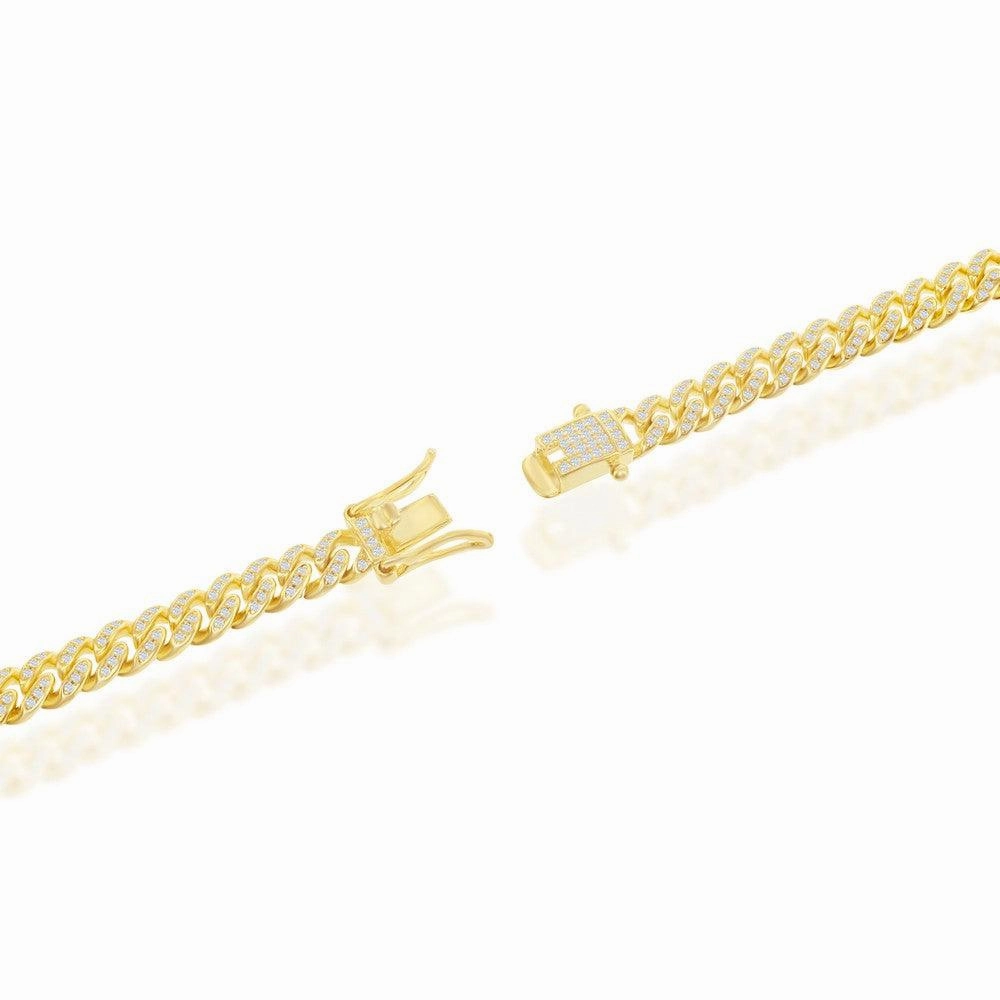 Sterling Silver Micro Pave CZ; 6.5mm Miami Cuban Chain - Gold Plated