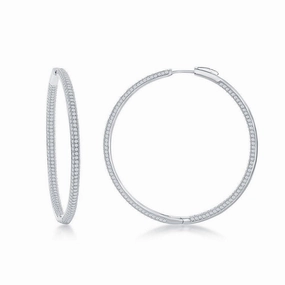 Sterling Silver Micro Pave CZ Hoop Earrings, 3 x 50 mm