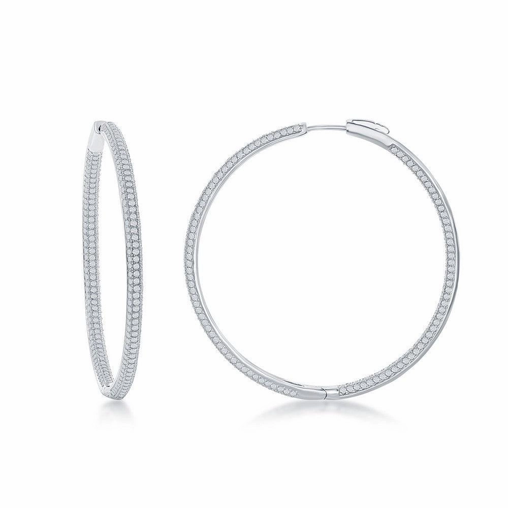 Sterling Silver Micro Pave CZ Hoop Earrings, 3 x 50 mm