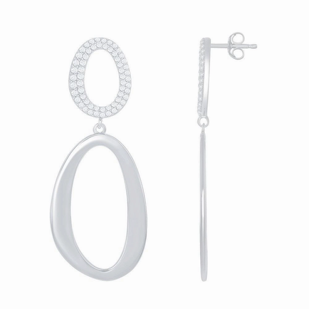Sterling Silver Micro Pave Double Oval Earrings