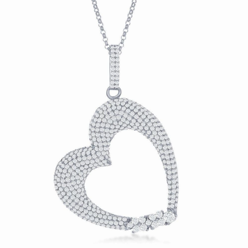 Sterling Silver Micro Pave Heart CZ Pendant Chain