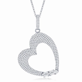 Sterling Silver Micro Pave Heart CZ Pendant Chain