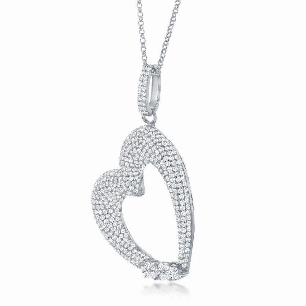 Sterling Silver Micro Pave Heart CZ Pendant Chain