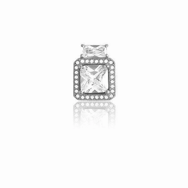 Sterling Silver Micro Pave Square With  Large Square and Rectangle CZs Pendant (30 stones)