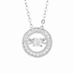 Sterling Silver Micro Pave with Center Dancing-Shimmering CZ Circle Pendant With Chain