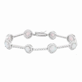 Sterling Silver Multi  Bar & Round CZ With inner Round White Opal Bracelet
