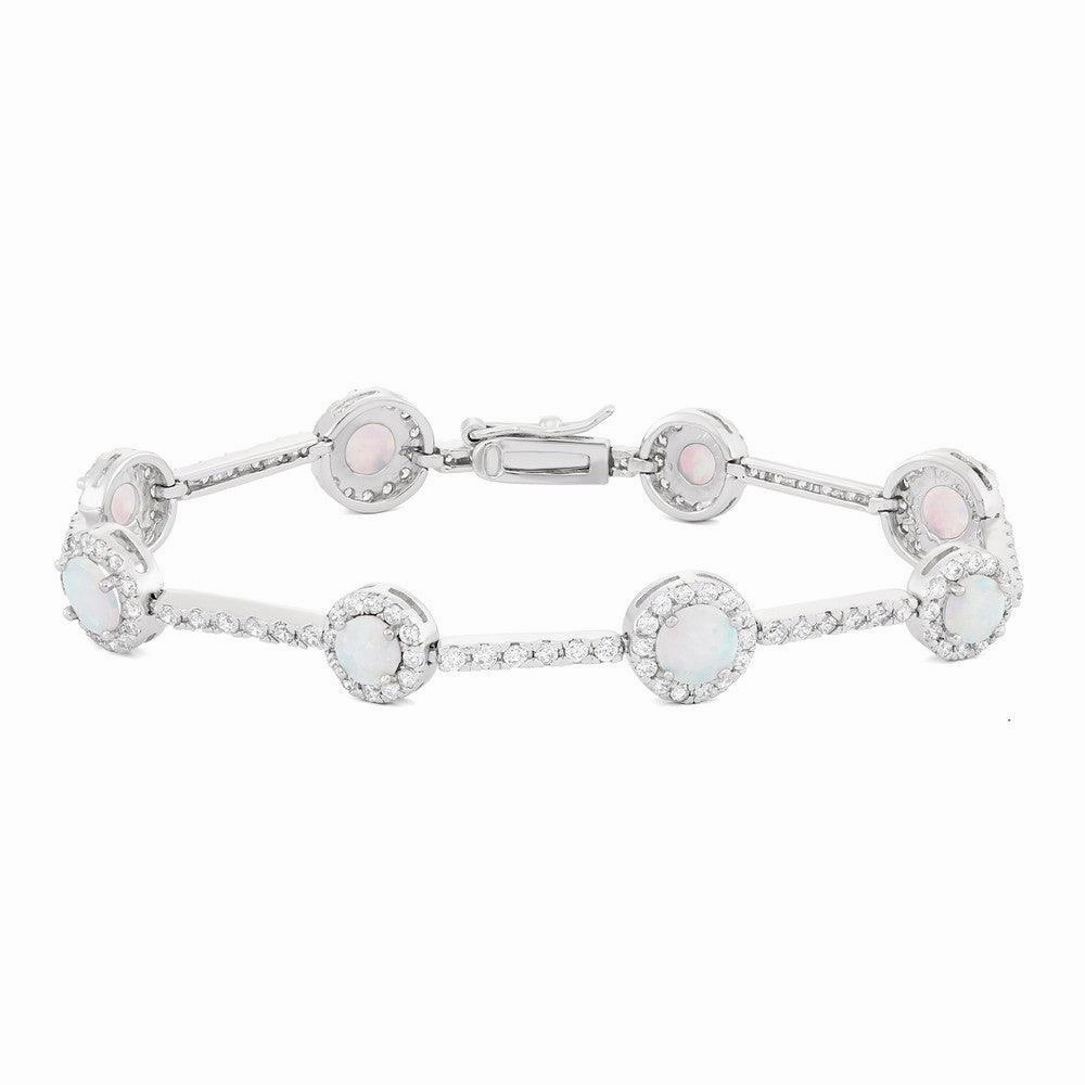 Sterling Silver Multi  Bar & Round CZ With inner Round White Opal Bracelet