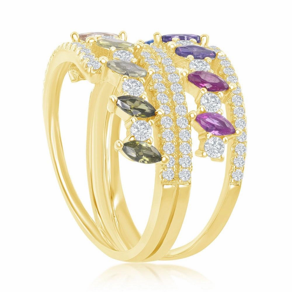 Sterling Silver Multi-Color Marquise CZ Double Ring, Size 7
