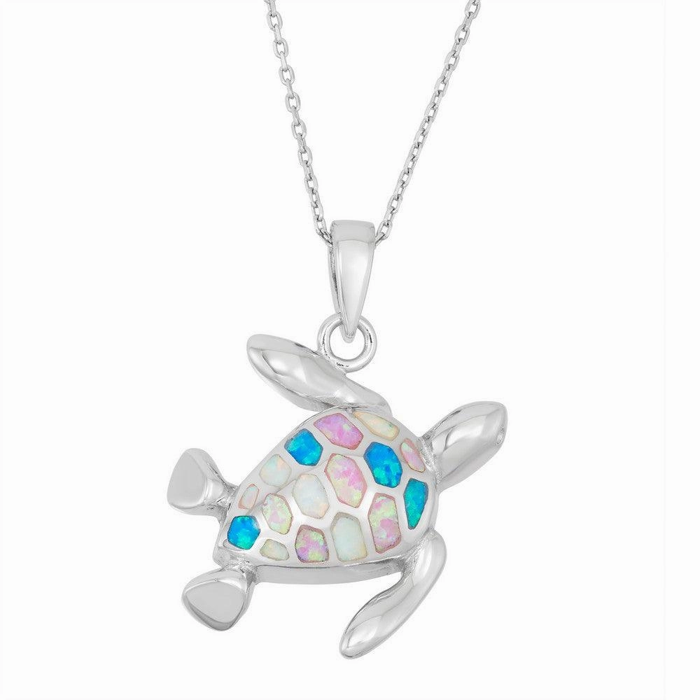 Sterling Silver Multi Inlay Opal Turtle Pendant