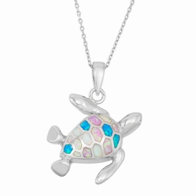 Sterling Silver Multi Inlay Opal Turtle Pendant