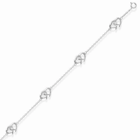 Sterling Silver Multi Interlocking Hearts Anklet